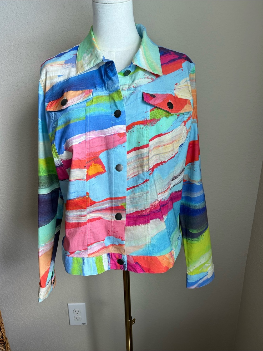 Colorblock Art Print Cotton Jacket - Multicolor
